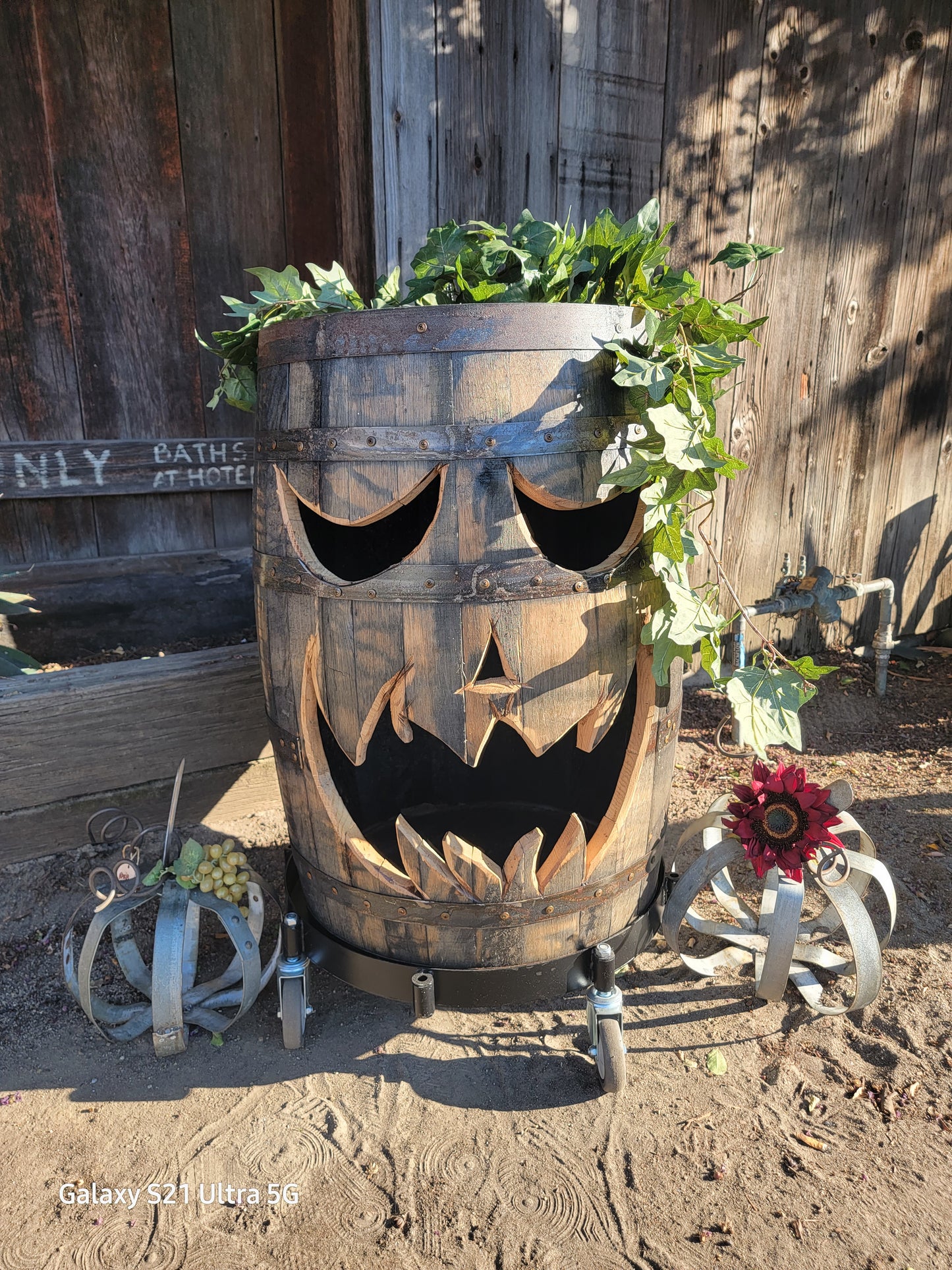 Oak Barrel Halloween Decoration