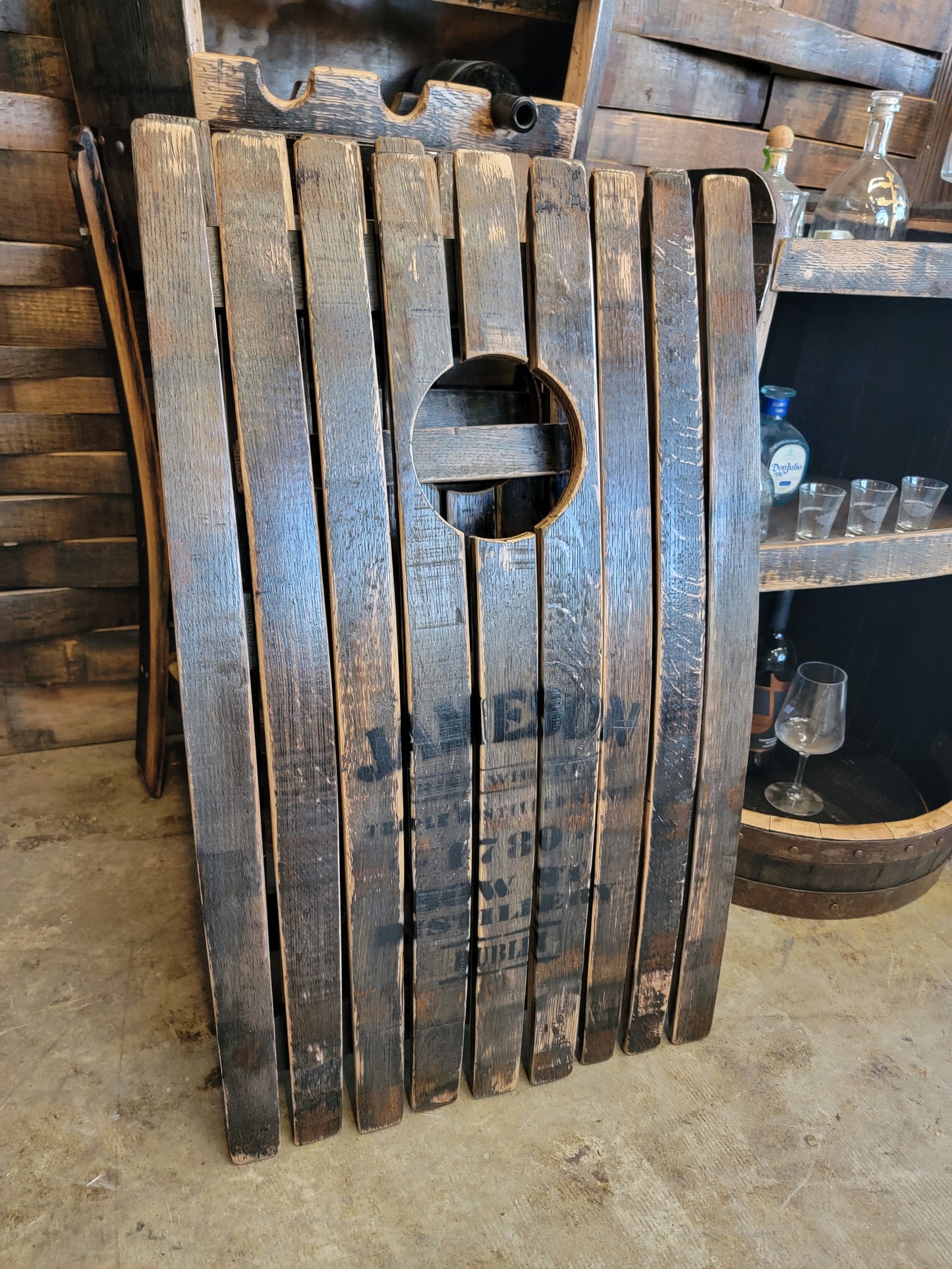 Cornhole made from oak barrels